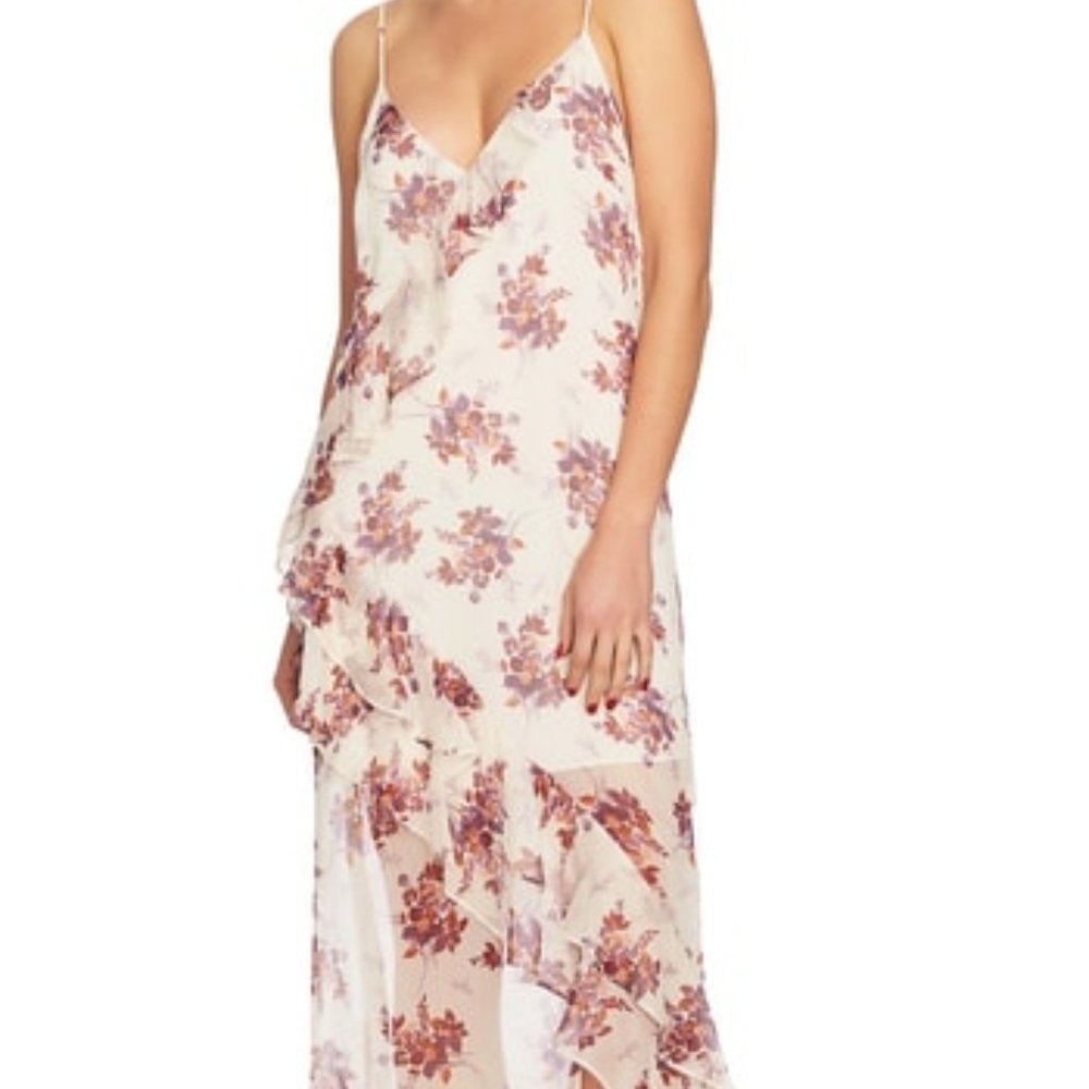 1.STATE Wildflower Ruffled Slip Dress (Soft Ecru)